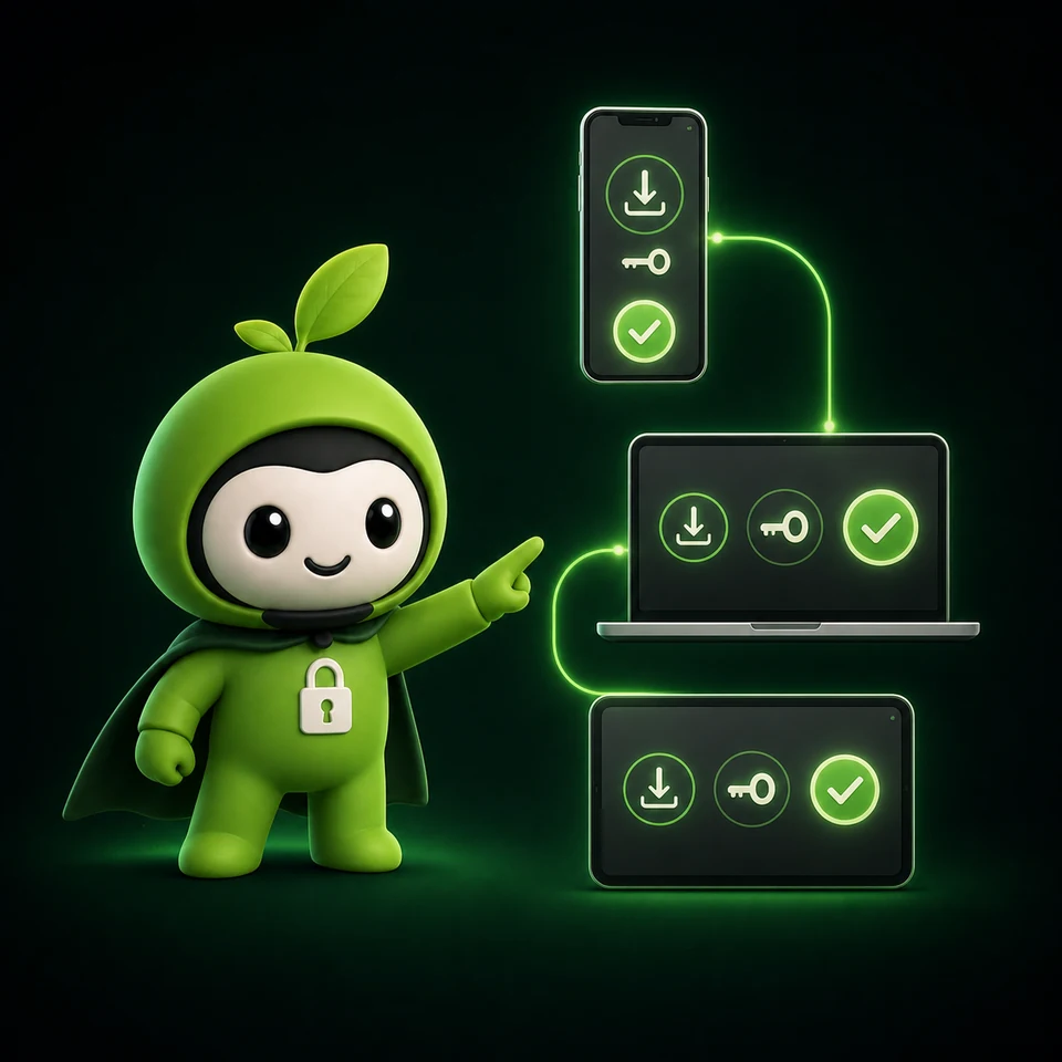 Greeny показывает простую установку на телефоне, компьютере и планшете