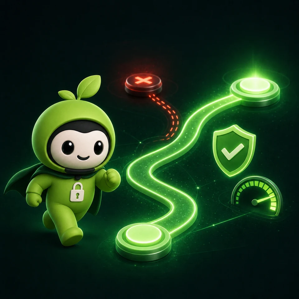 Greeny обходит недоступный маршрут и сохраняет защищённое подключение