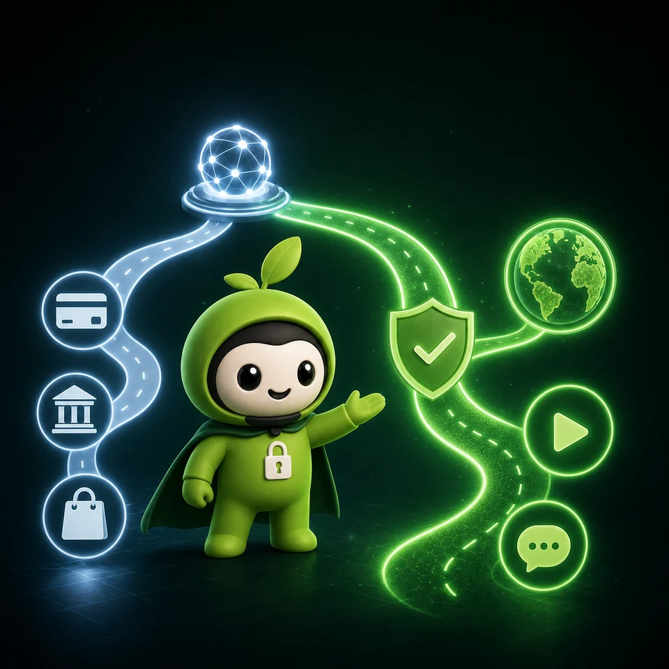 Greeny показывает прямой и защищённый маршруты для разных сервисов